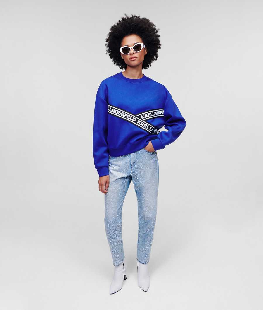 Blue Women's Karl Lagerfeld Karl Logo Cropped Sweatshirts | AE516GPRD