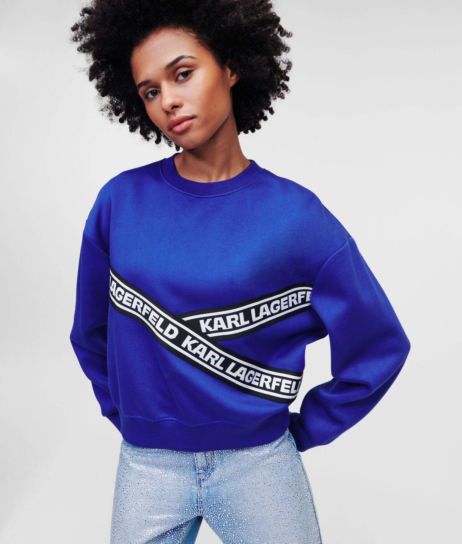 Blue Women\'s Karl Lagerfeld Karl Logo Cropped Sweatshirts | AE516GPRD