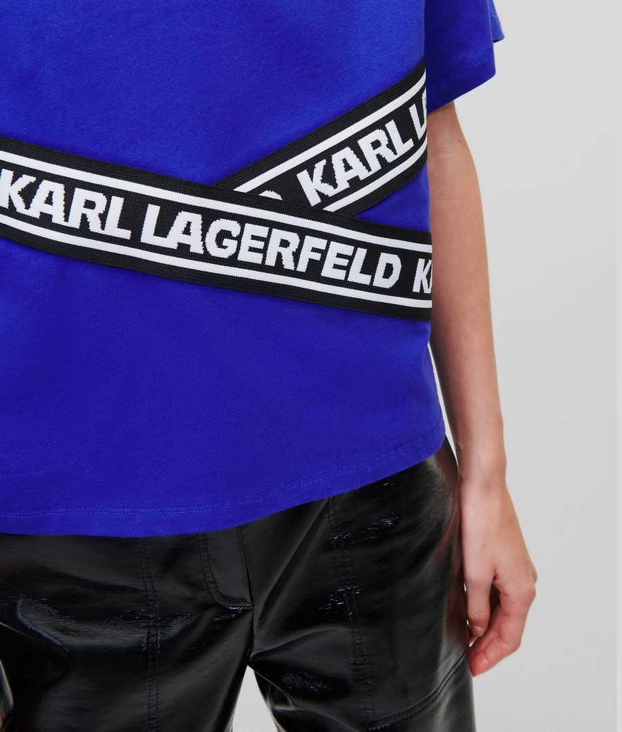 Blue Women's Karl Lagerfeld Karl Logo Tape T-Shirts | AE063CWMN