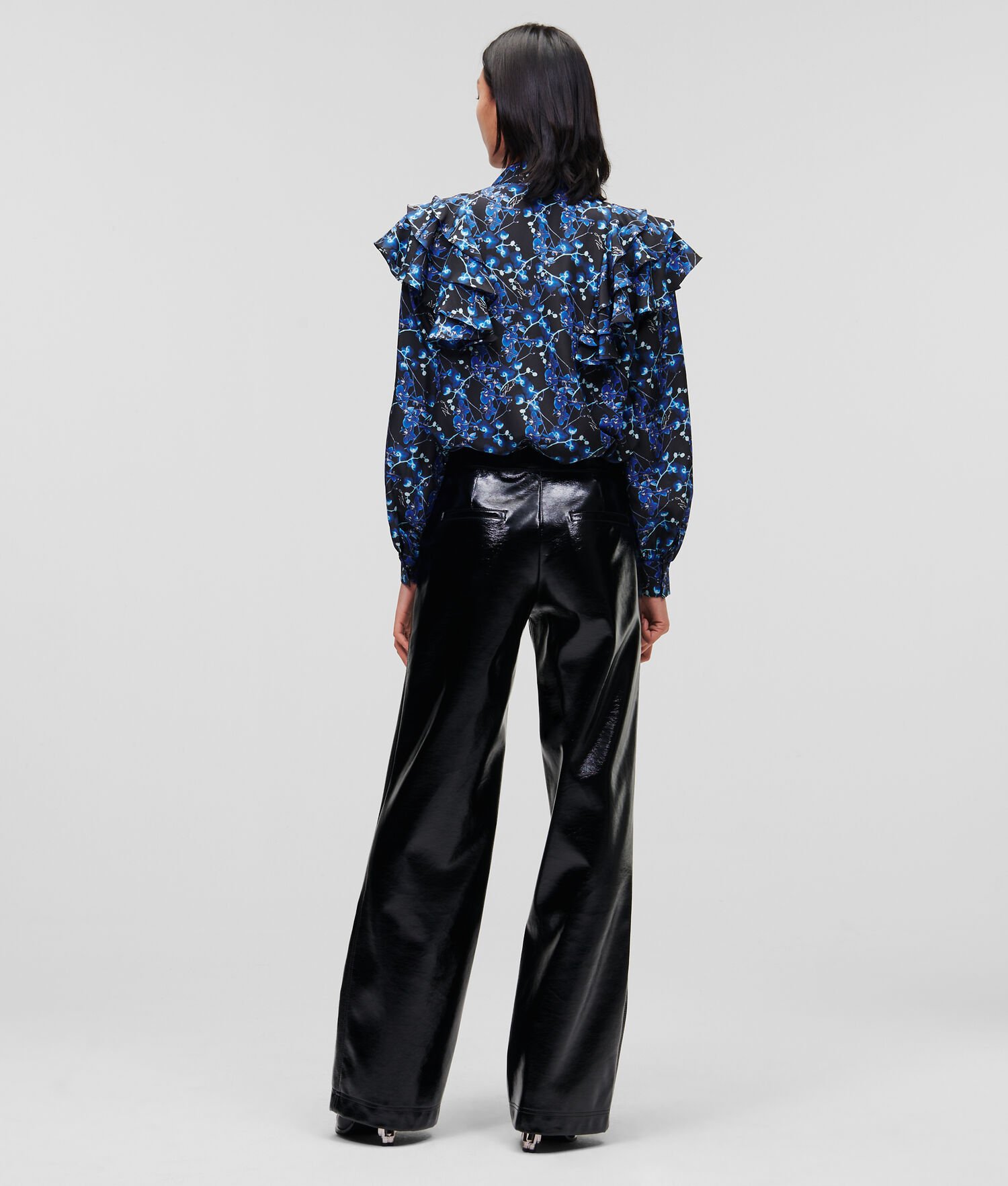 Blue Women's Karl Lagerfeld Orchid Print Silk Blouses | AE197HAFW