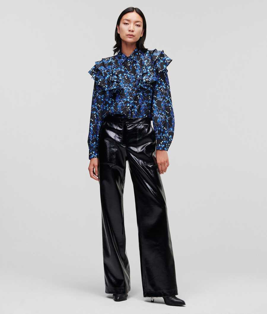 Blue Women's Karl Lagerfeld Orchid Print Silk Blouses | AE197HAFW