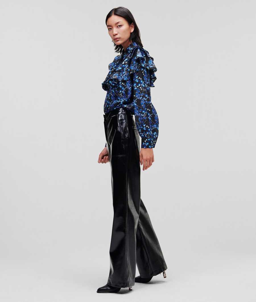 Blue Women's Karl Lagerfeld Orchid Print Silk Blouses | AE197HAFW