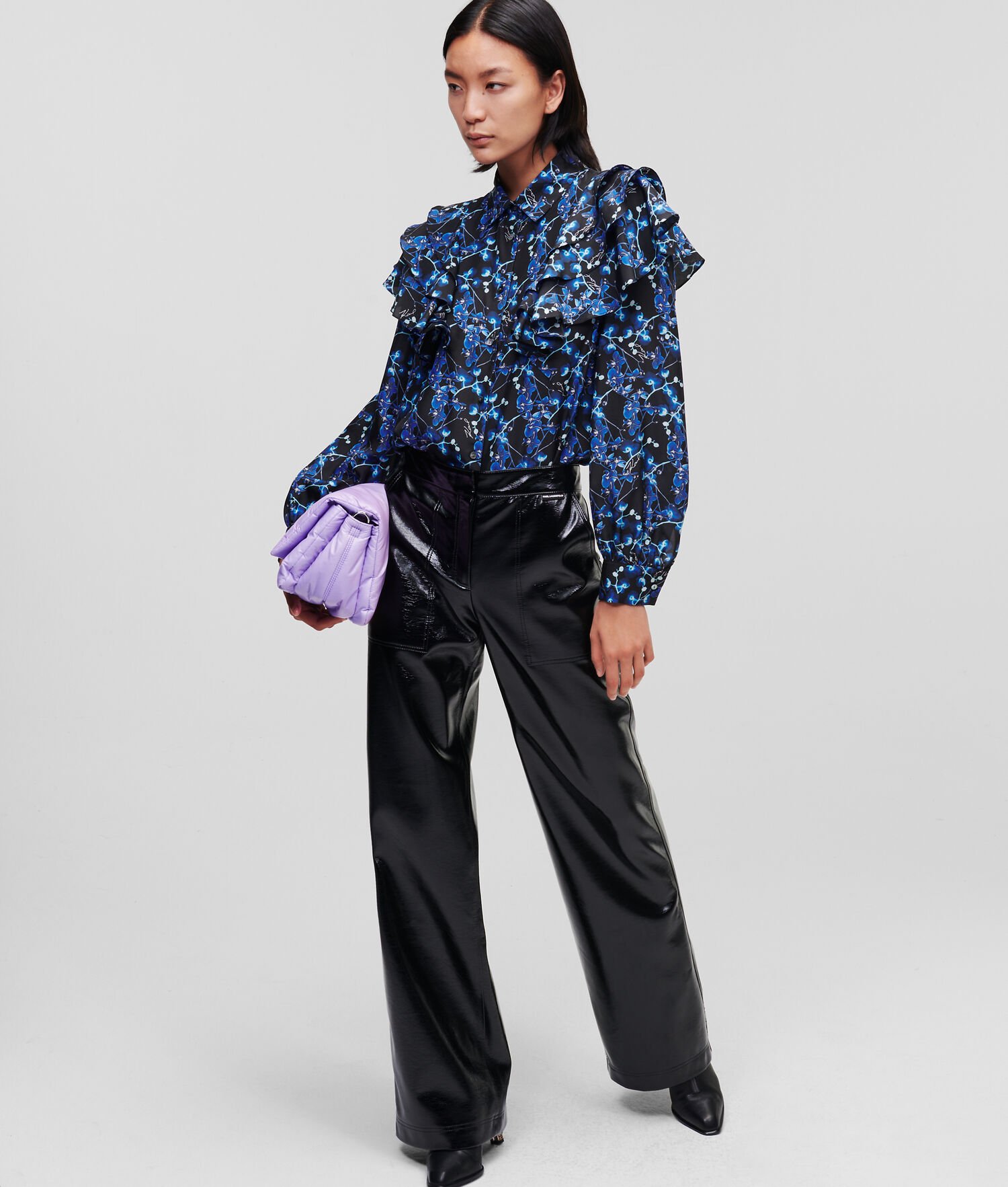 Blue Women's Karl Lagerfeld Orchid Print Silk Blouses | AE197HAFW