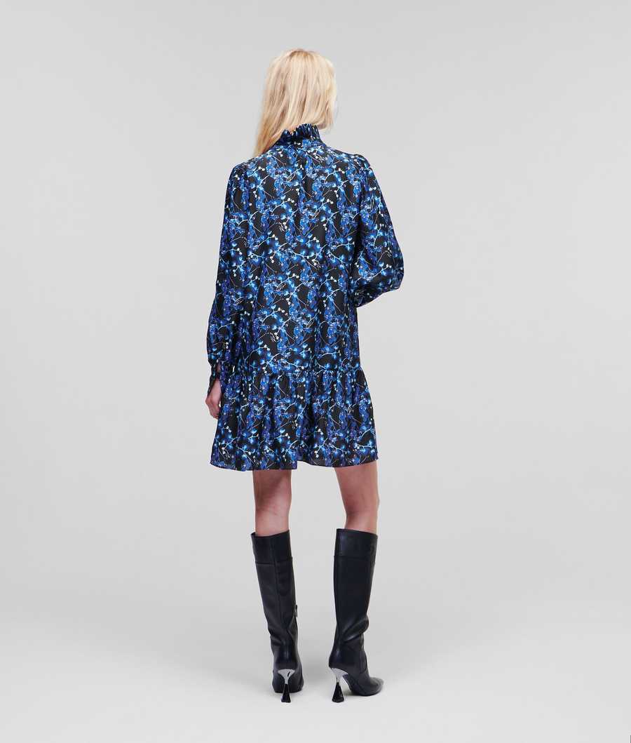 Blue Women's Karl Lagerfeld Orchid Print Silk Dresses | AE482PTSR