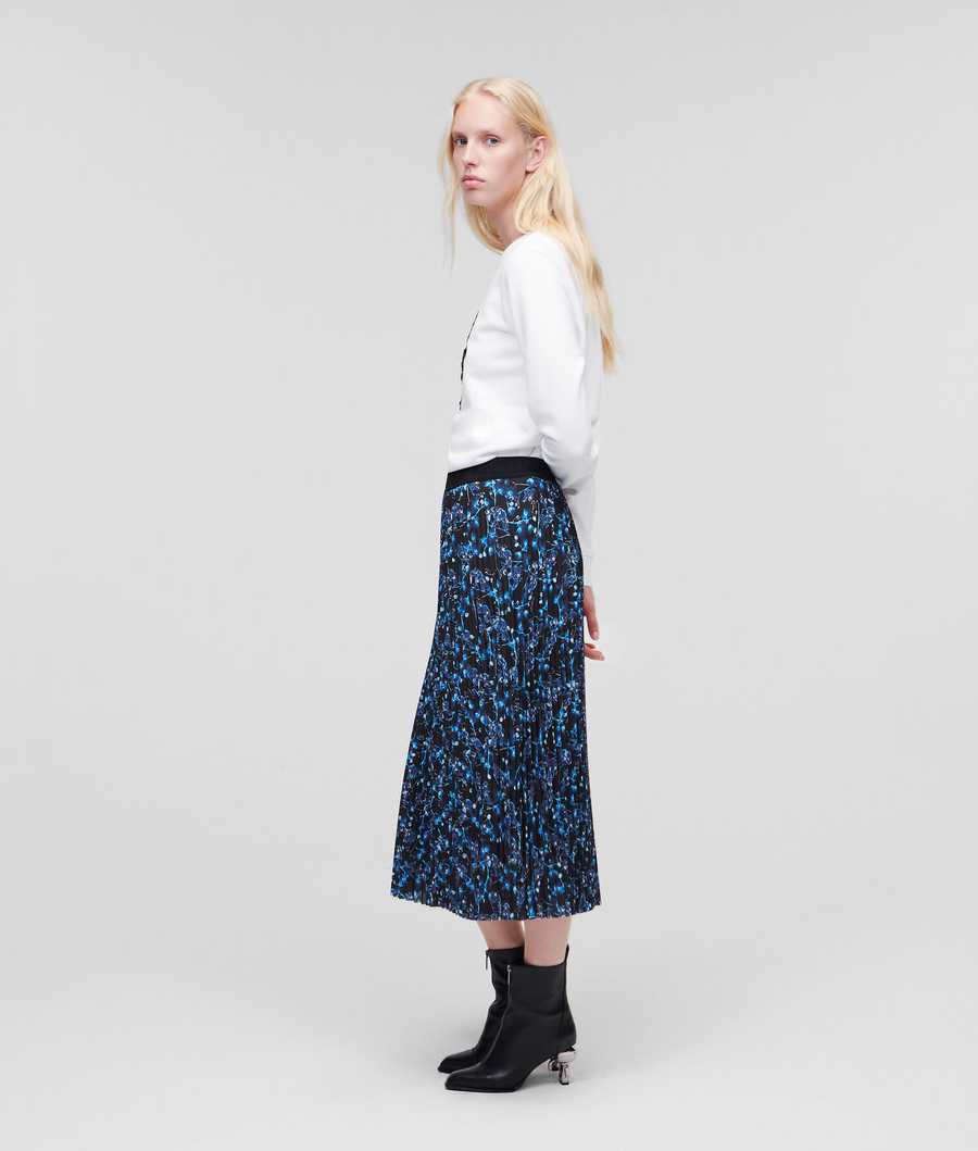 Blue Women's Karl Lagerfeld Orchid Print Midi Skirts | AE609TLXA