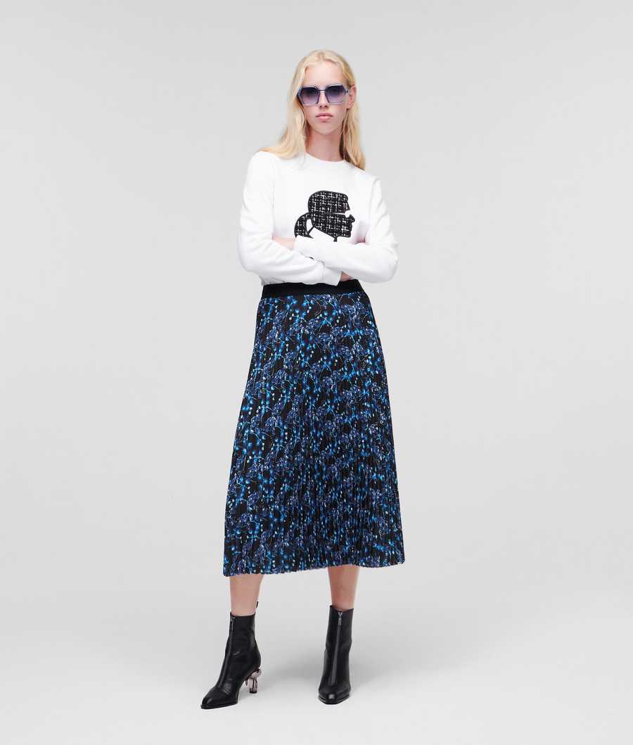 Blue Women's Karl Lagerfeld Orchid Print Midi Skirts | AE609TLXA