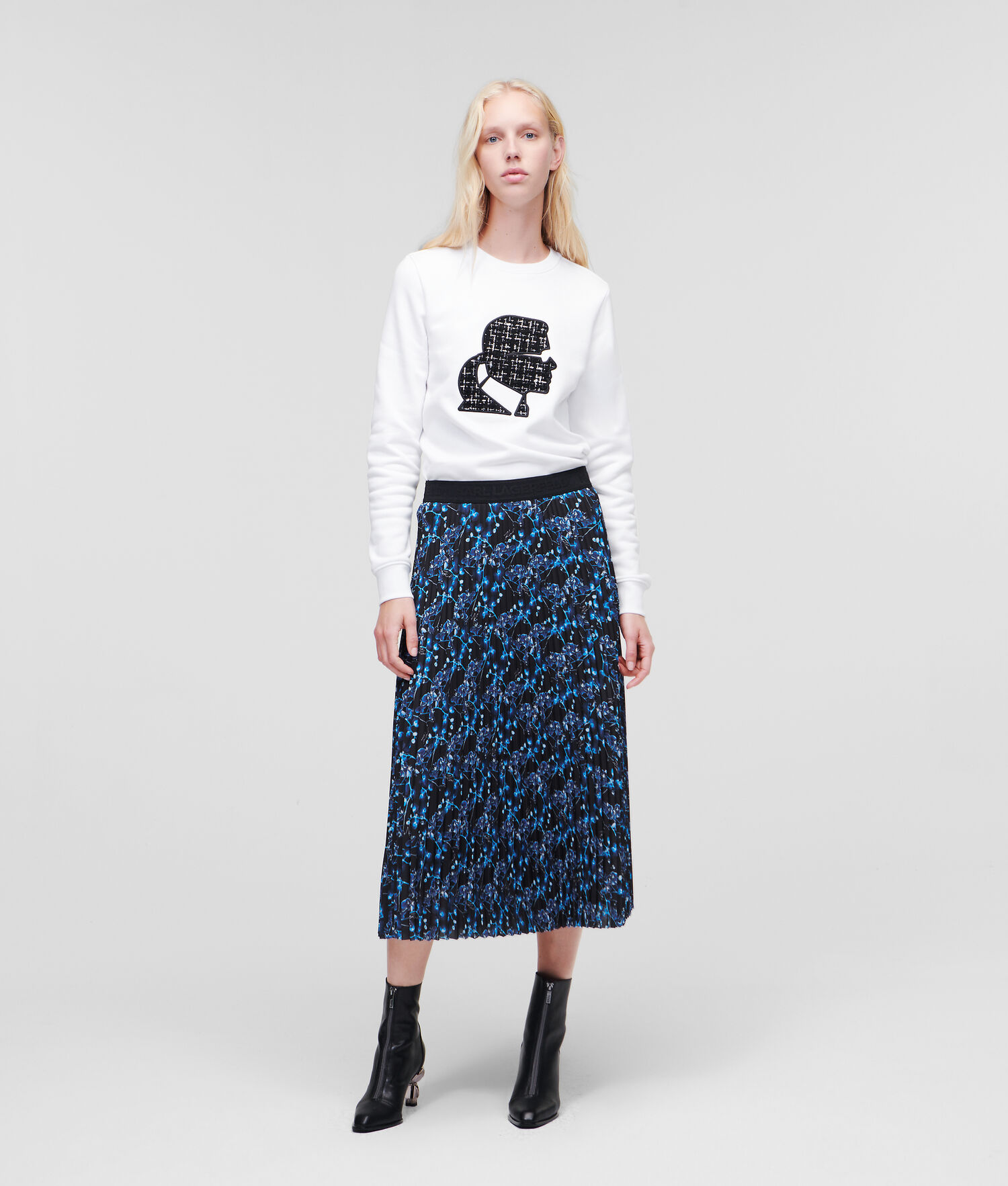 Blue Women\'s Karl Lagerfeld Orchid Print Midi Skirts | AE609TLXA