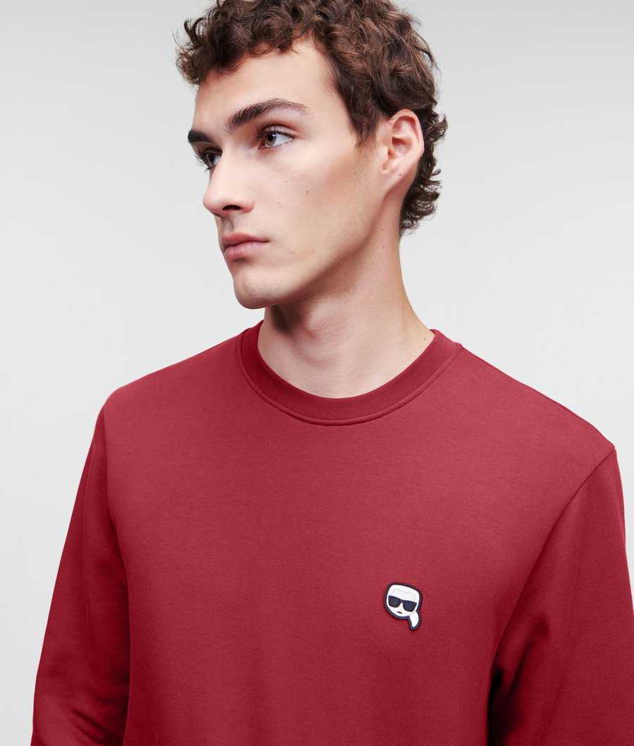 Burgundy Men's Karl Lagerfeld Ikonik Karl Rubber Patch Sweatshirts | AE309UOWV