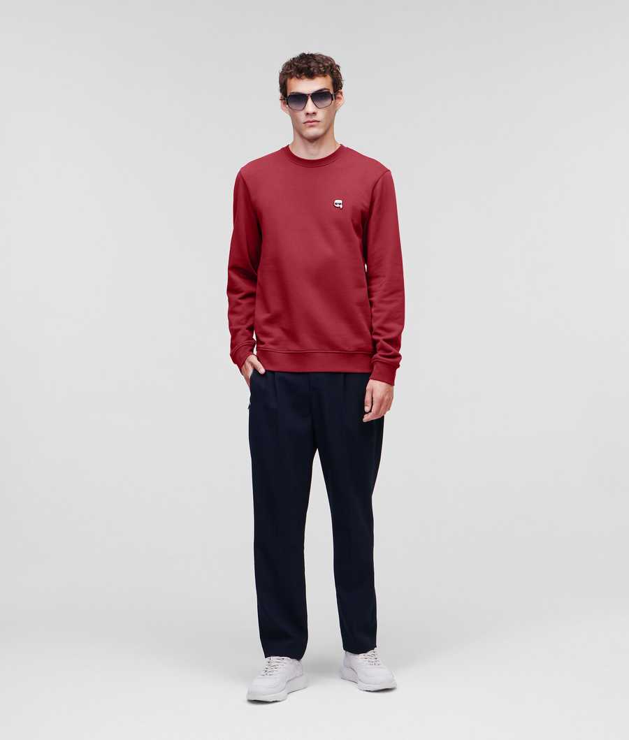 Burgundy Men's Karl Lagerfeld Ikonik Karl Rubber Patch Sweatshirts | AE309UOWV