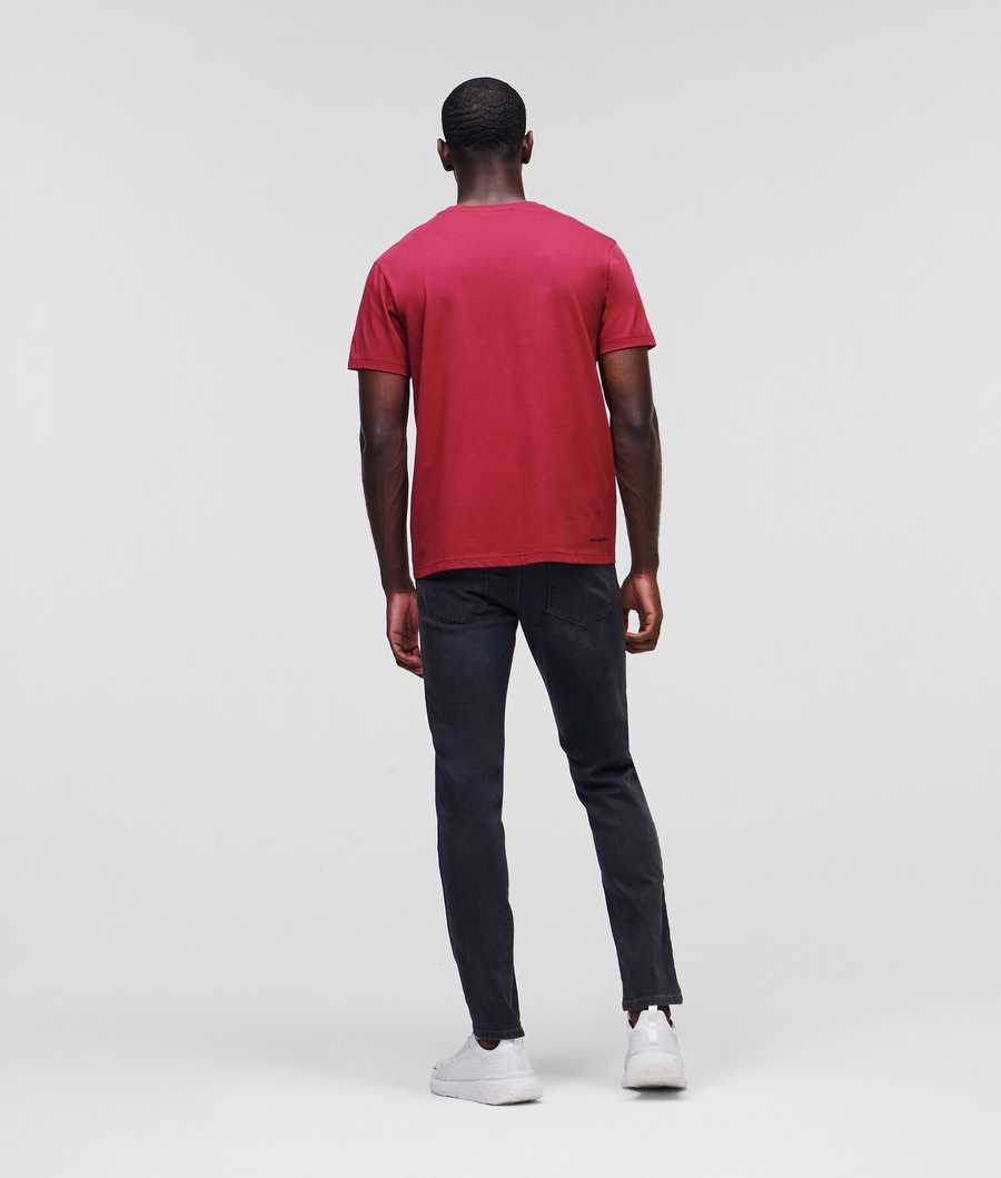 Burgundy Men's Karl Lagerfeld Ikonik Karl Rubber Patch T-Shirts | AE809FKSU