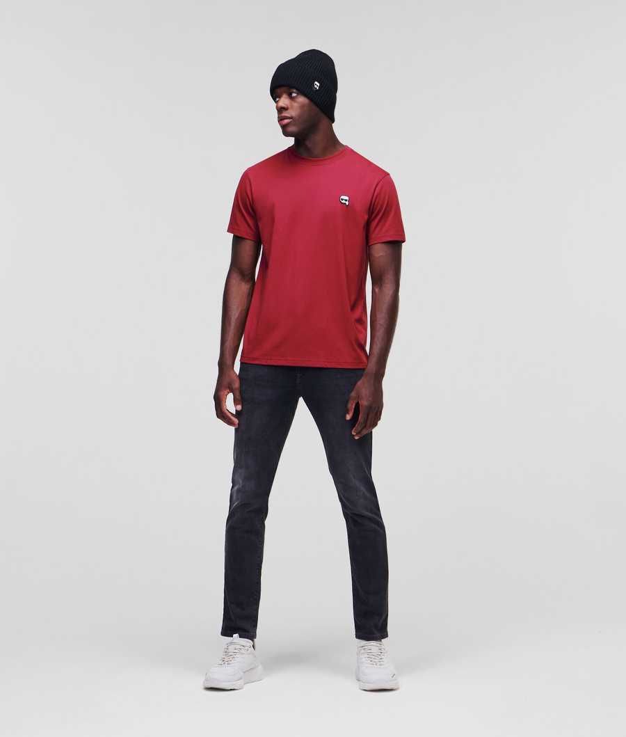 Burgundy Men's Karl Lagerfeld Ikonik Karl Rubber Patch T-Shirts | AE809FKSU