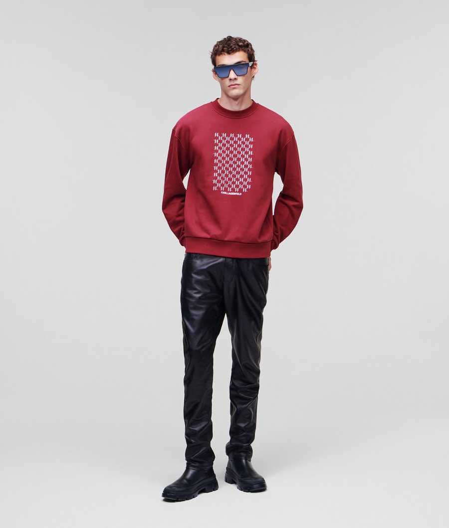 Burgundy Men's Karl Lagerfeld Reflective Karl Monogram Sweatshirts | AE264JFNU