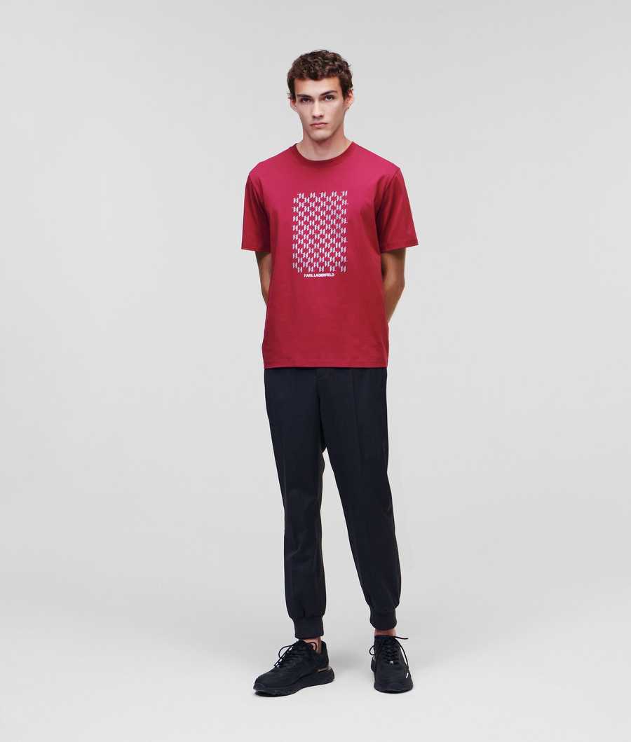 Burgundy Men's Karl Lagerfeld Reflective Karl Monogram T-Shirts | AE820FHOC