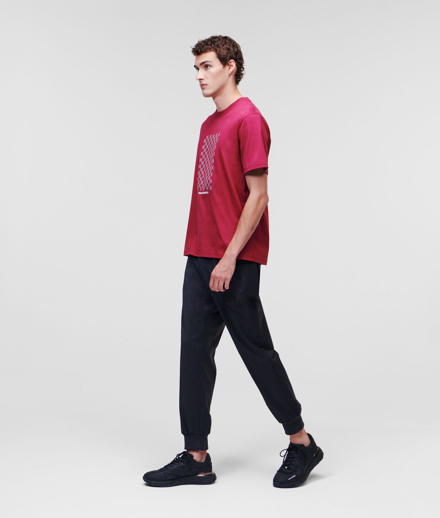 Burgundy Men's Karl Lagerfeld Reflective Karl Monogram T-Shirts | AE820FHOC