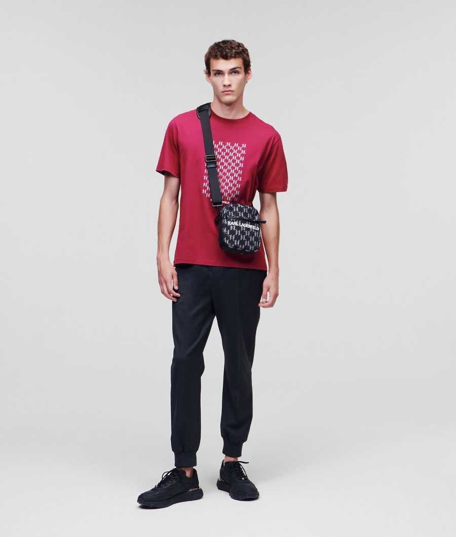 Burgundy Men's Karl Lagerfeld Reflective Karl Monogram T-Shirts | AE820FHOC