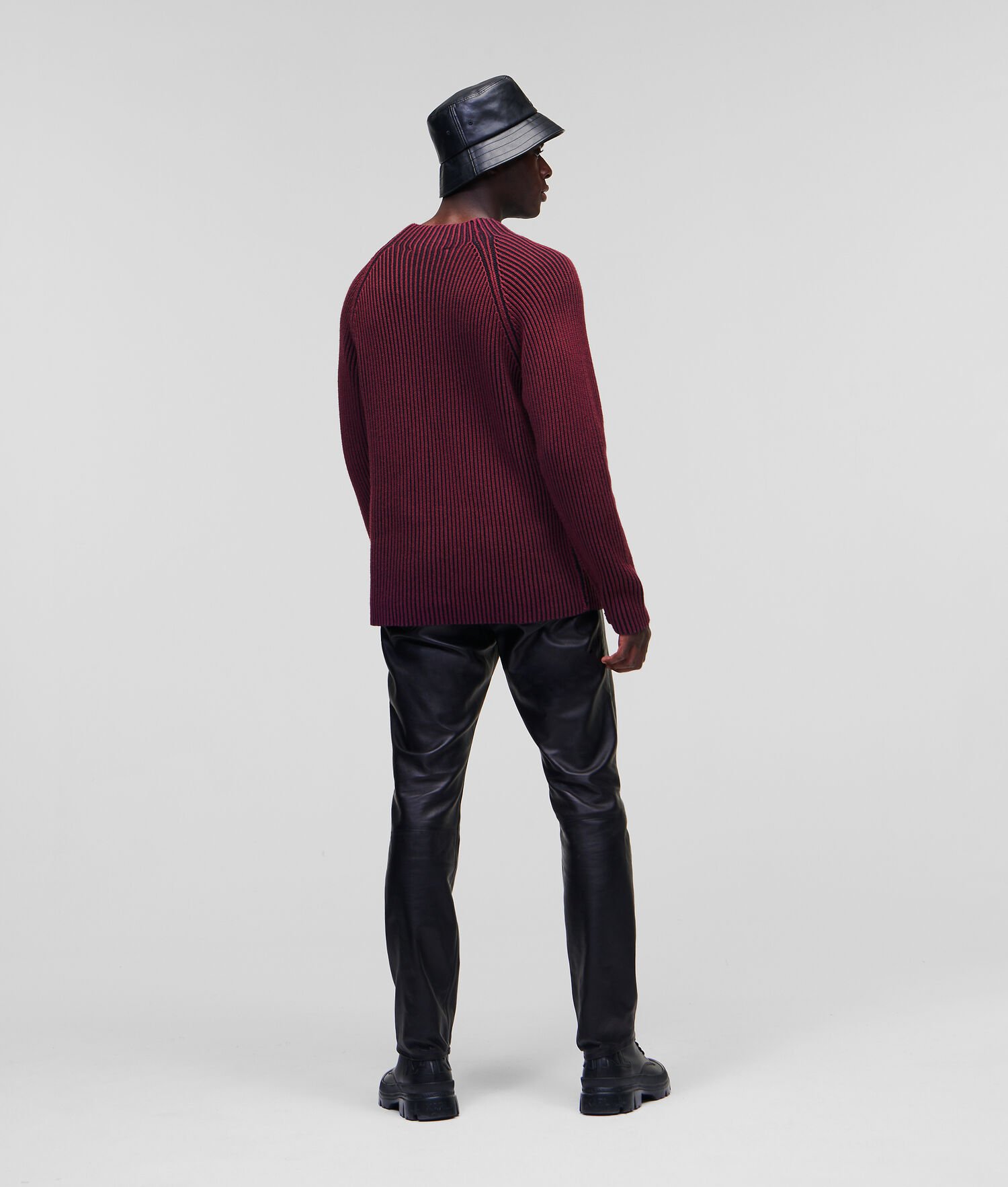 Burgundy Men's Karl Lagerfeld Two-tone Rib-knit Knitwear | AE267PXRZ