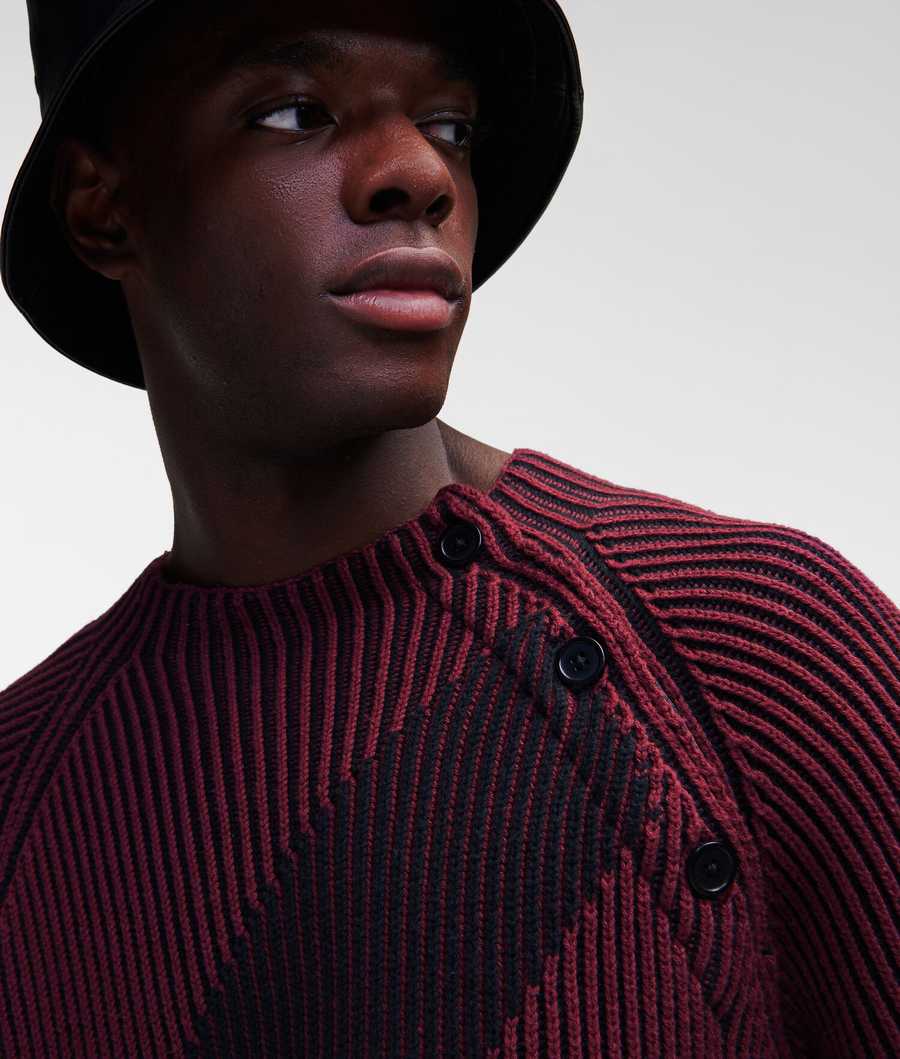 Burgundy Men's Karl Lagerfeld Two-tone Rib-knit Knitwear | AE267PXRZ