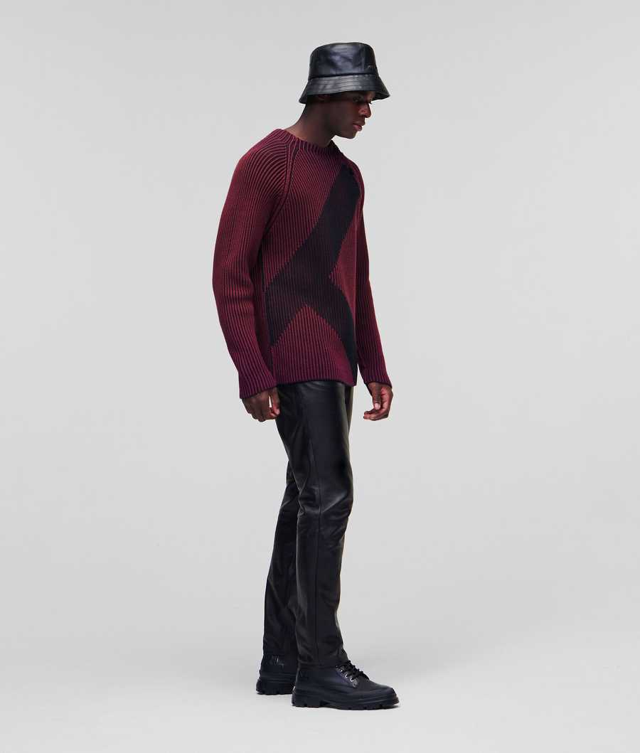 Burgundy Men's Karl Lagerfeld Two-tone Rib-knit Knitwear | AE267PXRZ