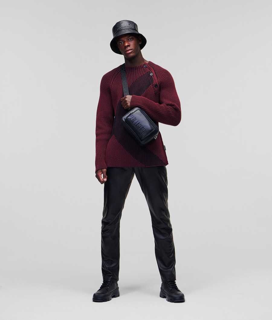 Burgundy Men's Karl Lagerfeld Two-tone Rib-knit Knitwear | AE267PXRZ