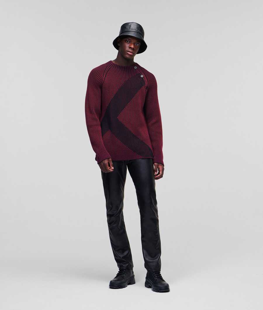 Burgundy Men\'s Karl Lagerfeld Two-tone Rib-knit Knitwear | AE267PXRZ