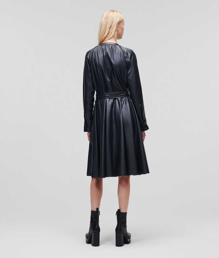 Dark Blue Women's Karl Lagerfeld Faux-leather Dresses | AE258JEAS