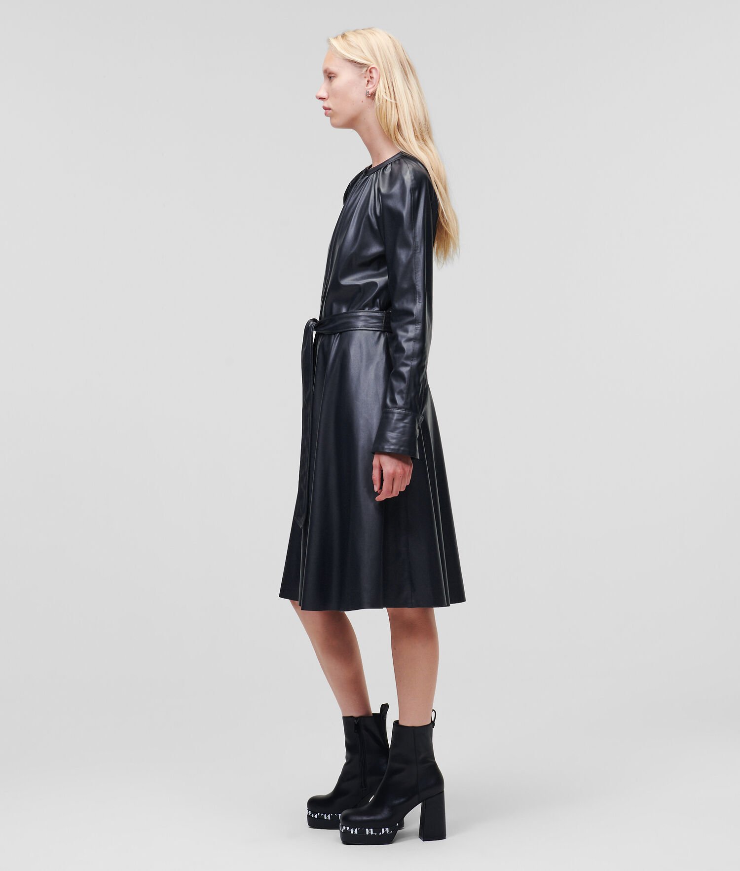 Dark Blue Women's Karl Lagerfeld Faux-leather Dresses | AE258JEAS