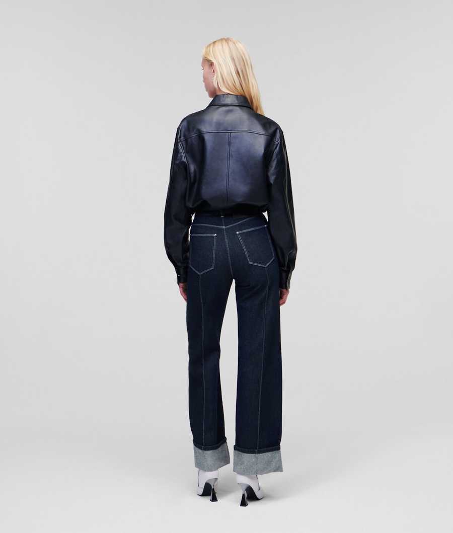 Dark Blue Women's Karl Lagerfeld Pin-tuck Wide-leg Jeans | AE671OIQK