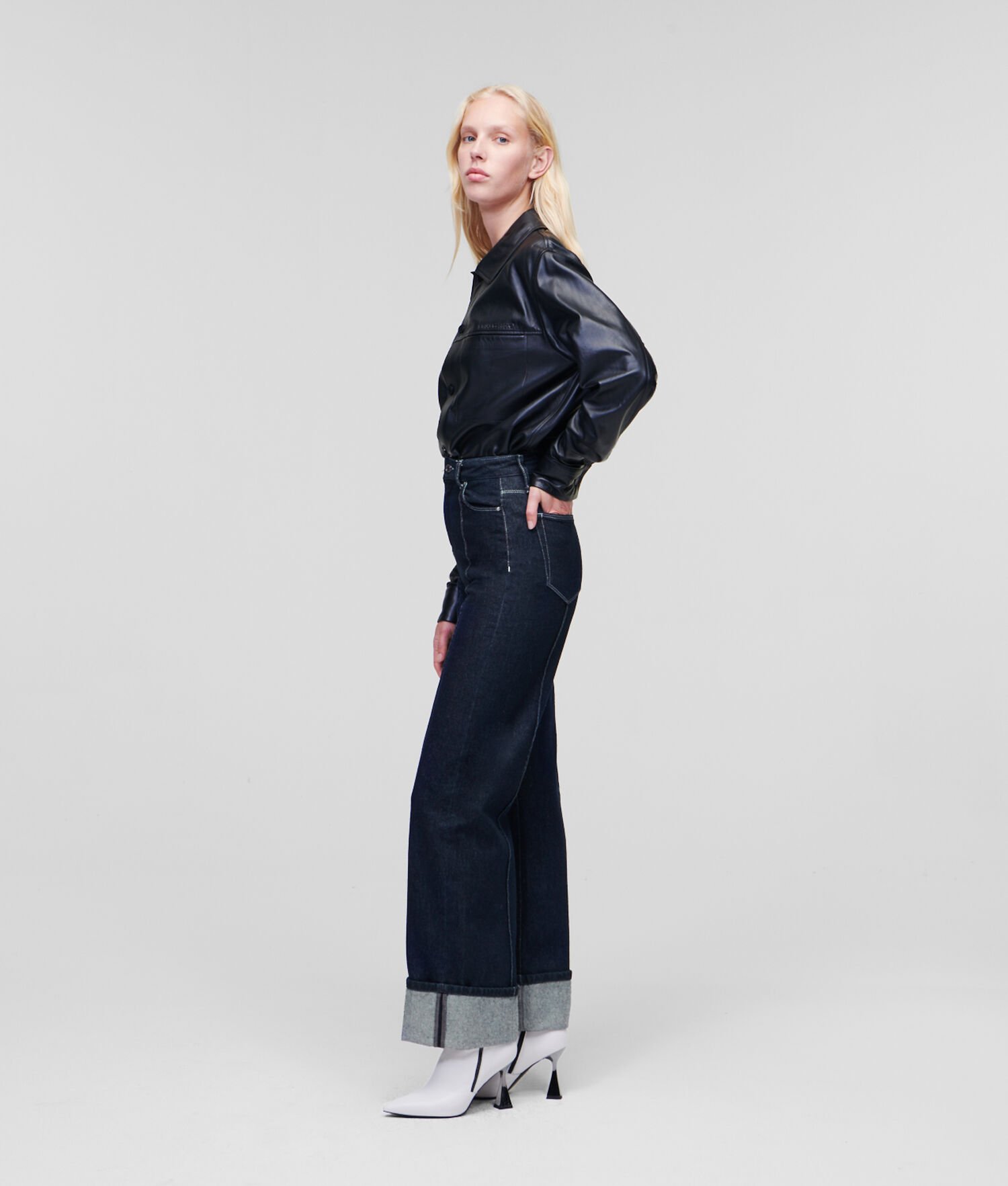 Dark Blue Women's Karl Lagerfeld Pin-tuck Wide-leg Jeans | AE671OIQK