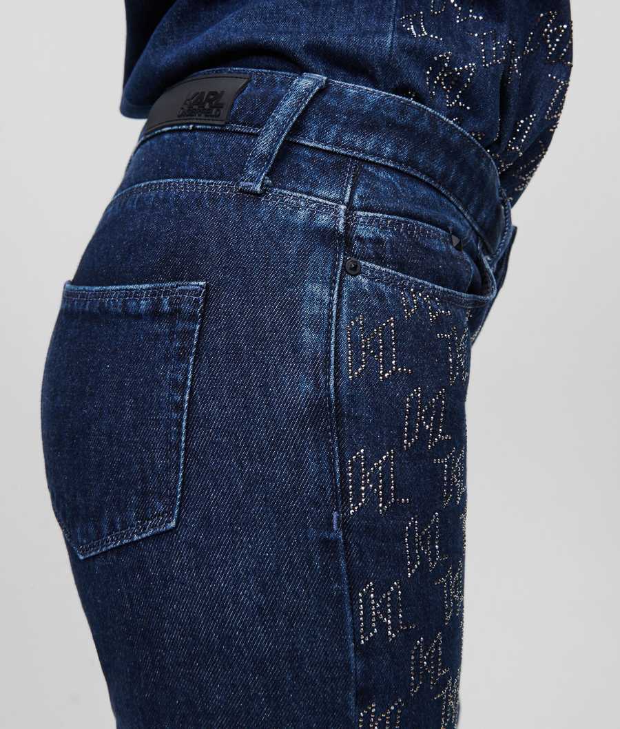 Dark Blue Women's Karl Lagerfeld Rhinestone Kl Monogram Jeans | AE654YRZX