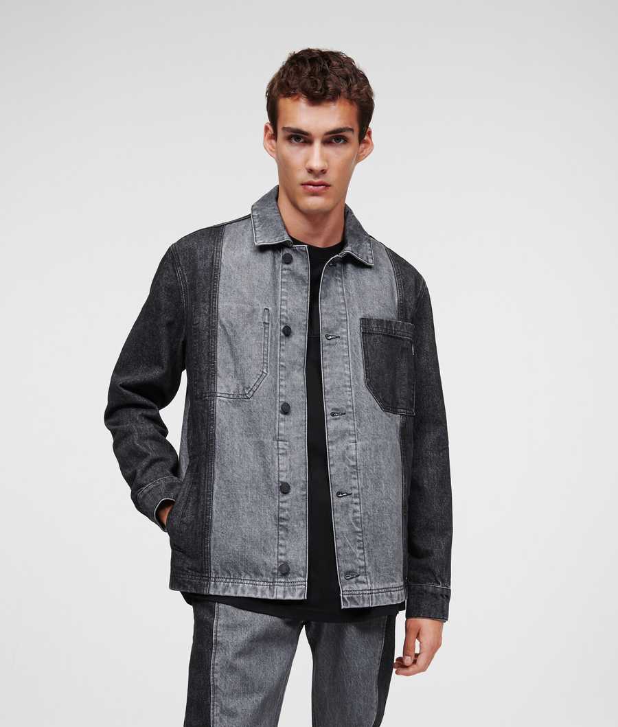 Dark Grey / Light Grey Men's Karl Lagerfeld Color-block Denim Jackets | AE196KPFS