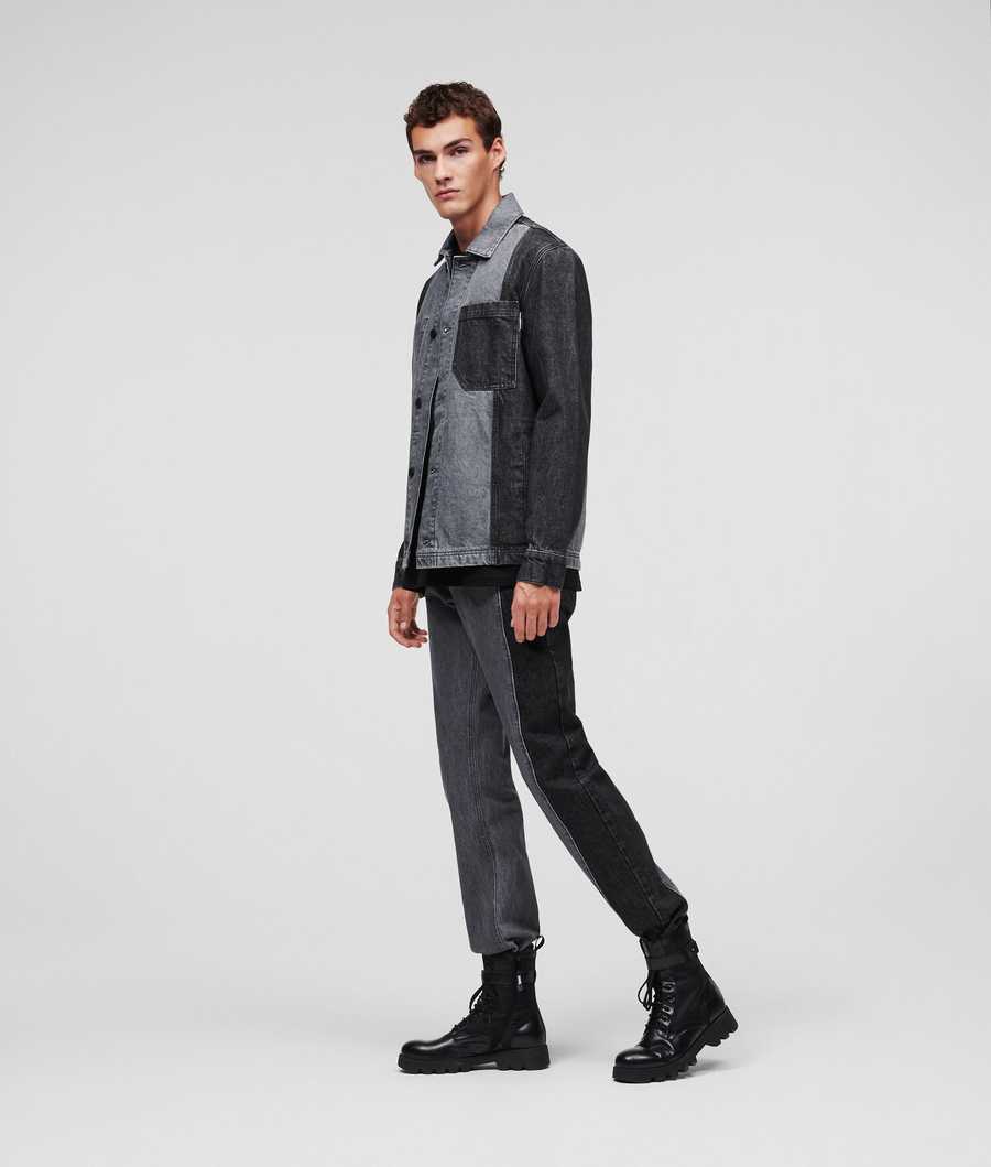 Dark Grey / Light Grey Men's Karl Lagerfeld Color-block Denim Jackets | AE196KPFS