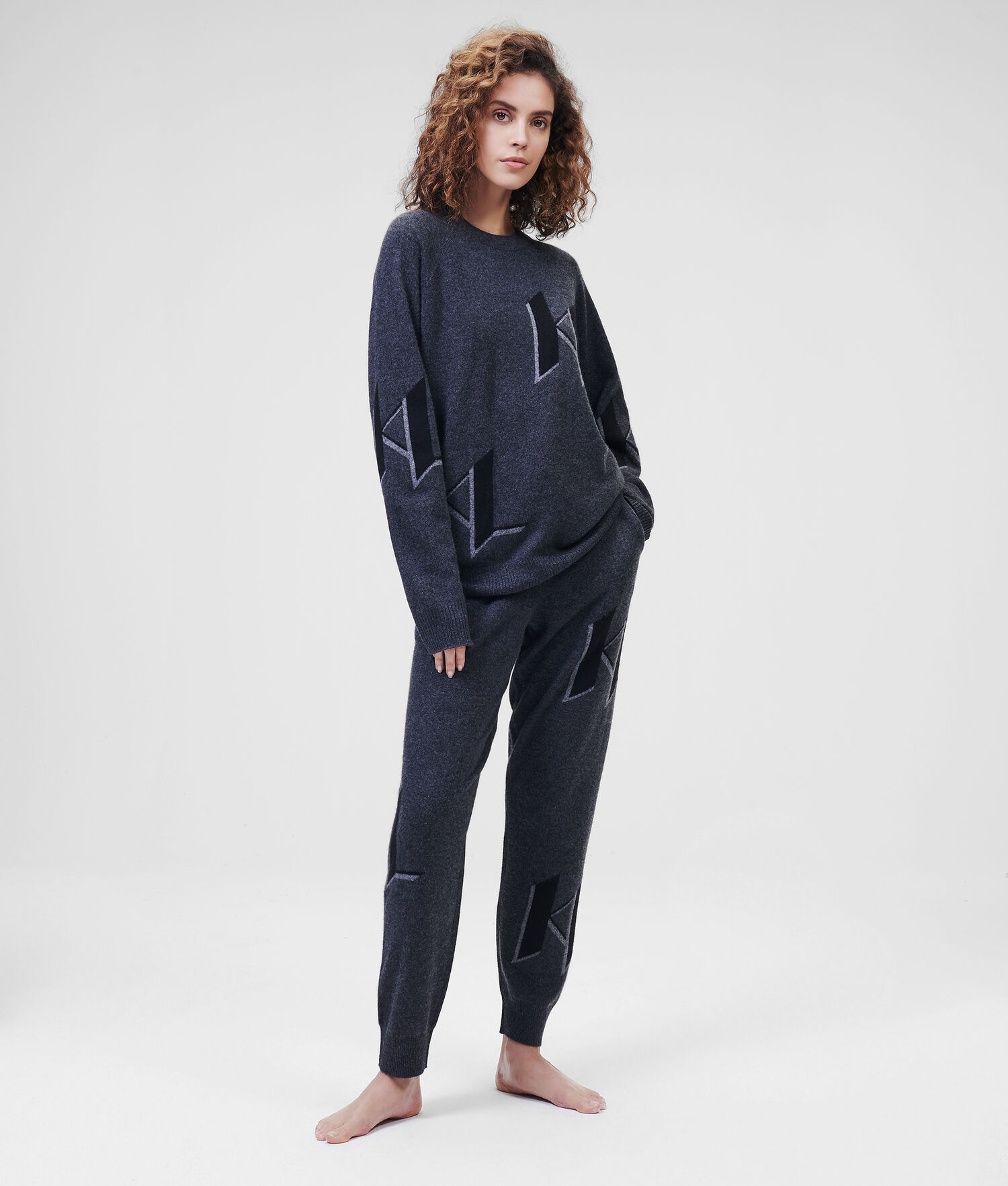 Dark Grey Women's Karl Lagerfeld Cashmere Kl Monogram Sweater Loungewear | AE427HERZ