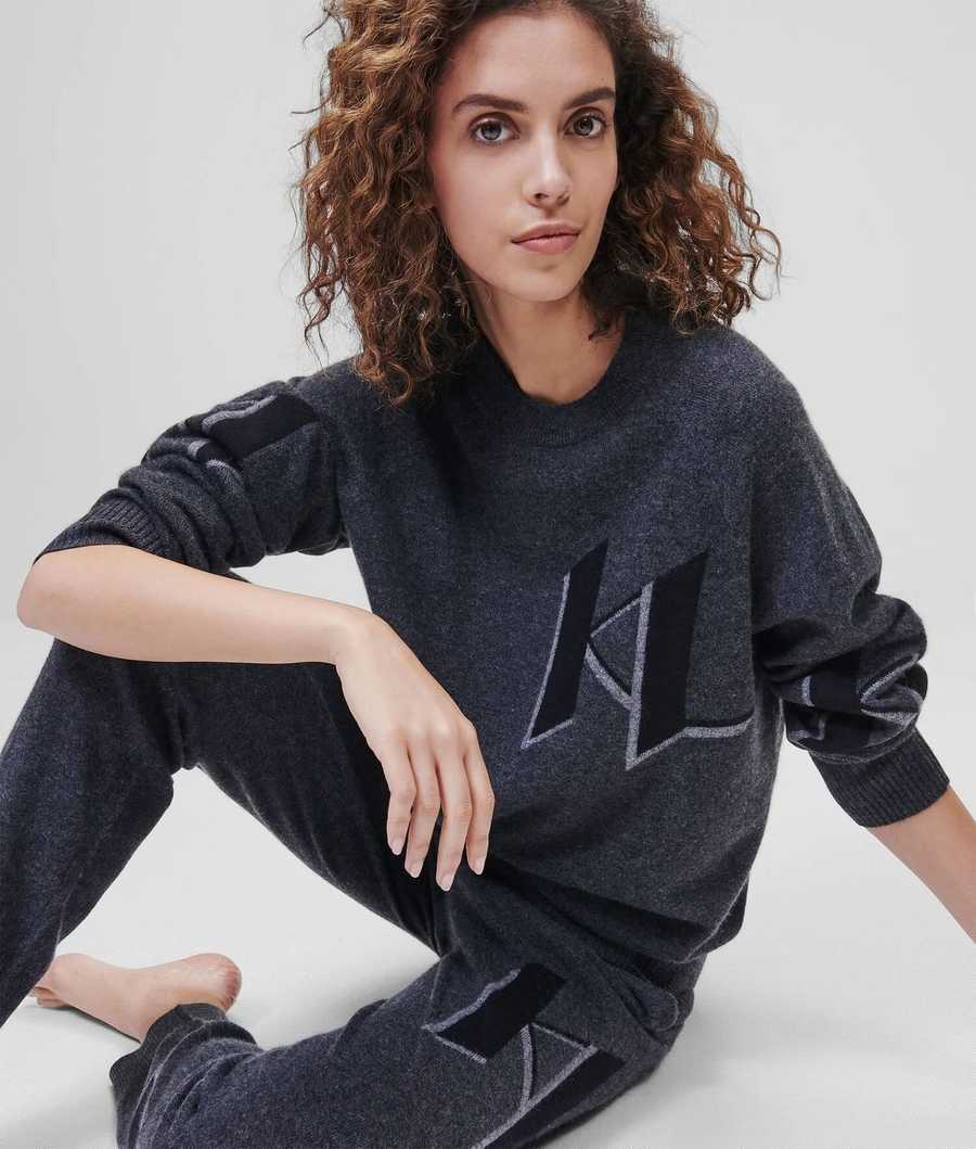 Dark Grey Women\'s Karl Lagerfeld Cashmere Kl Monogram Sweater Loungewear | AE427HERZ