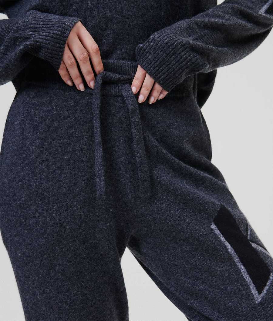 Dark Grey Women's Karl Lagerfeld Cashmere Kl Monogram Sweatpants Loungewear | AE928VPAL