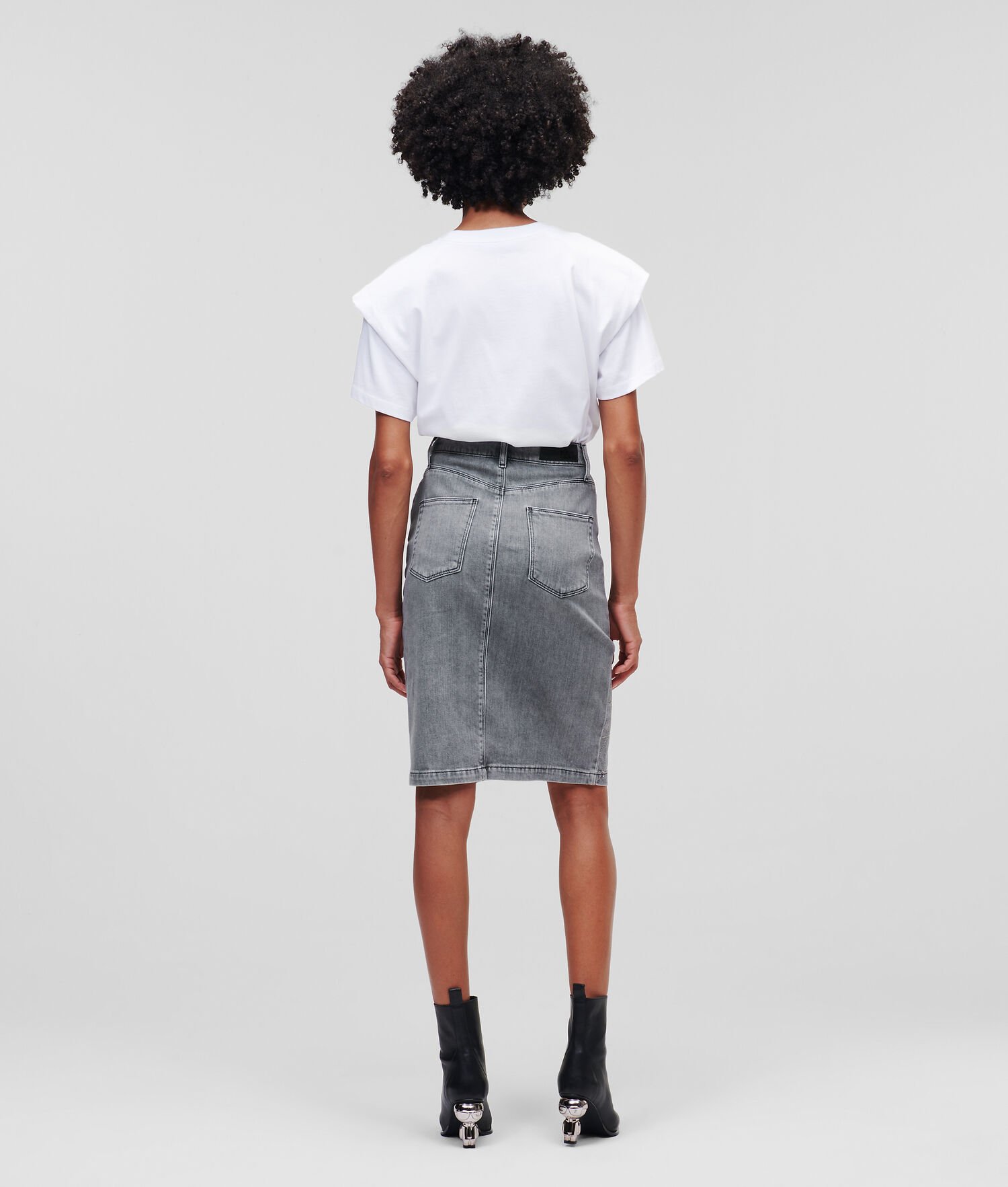 Dark Grey Women's Karl Lagerfeld Embellished Denim Skirts | AE219OKFX