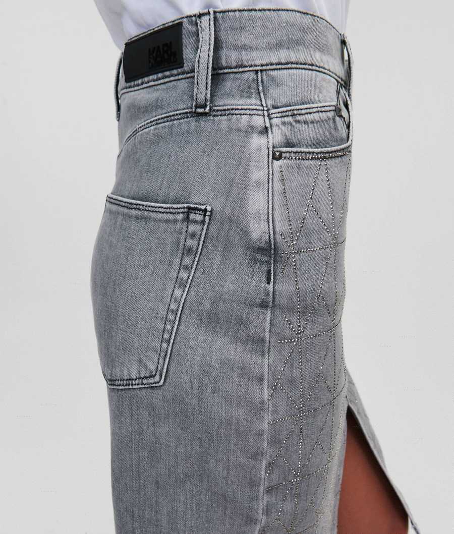 Dark Grey Women's Karl Lagerfeld Embellished Denim Skirts | AE219OKFX