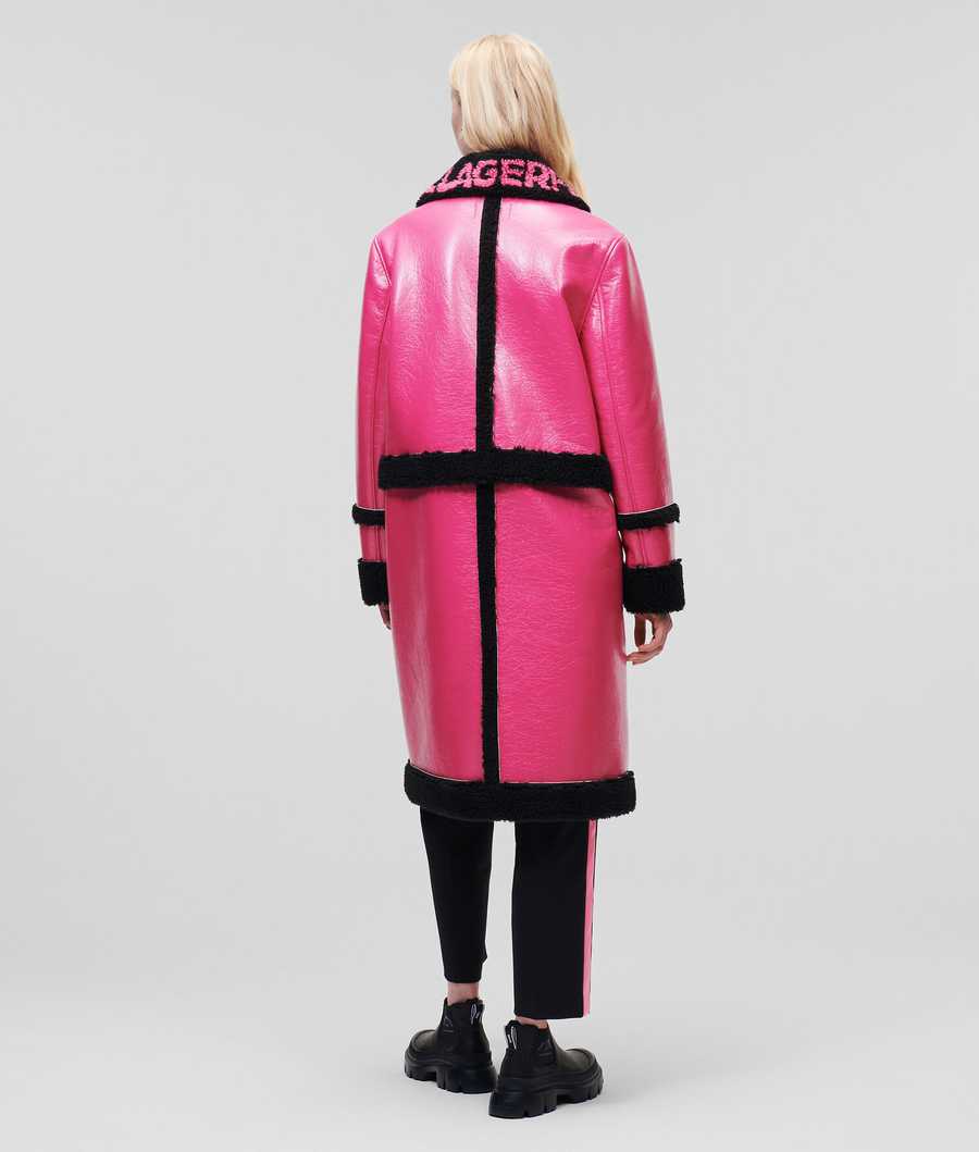 Fuchsia / Black Women's Karl Lagerfeld Faux-shearling Transformer Coats | AE491PVGD