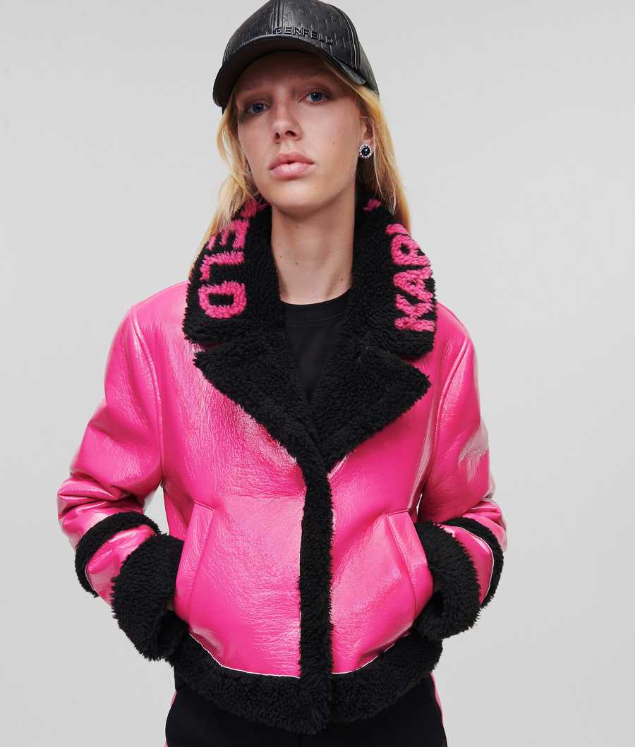 Fuchsia / Black Women's Karl Lagerfeld Faux-shearling Transformer Coats | AE491PVGD