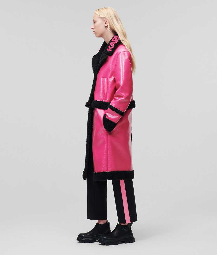 Fuchsia / Black Women's Karl Lagerfeld Faux-shearling Transformer Coats | AE491PVGD