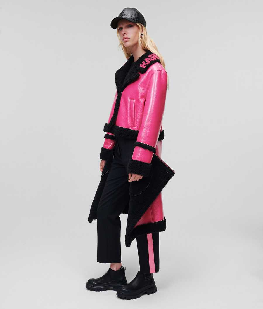 Fuchsia / Black Women's Karl Lagerfeld Faux-shearling Transformer Coats | AE491PVGD