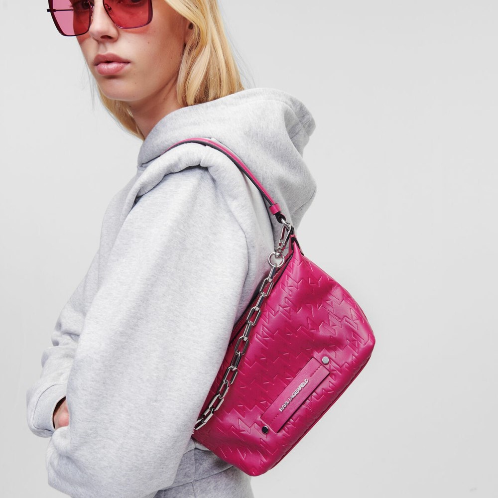 Fuchsia Women's Karl Lagerfeld K/Kushion Monogram-embossed Baguette Bag | AE725XOVH