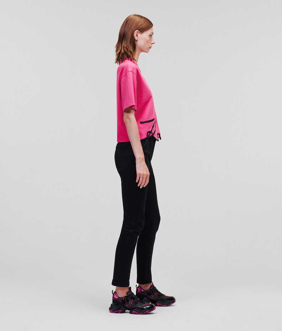 Fuchsia Women's Karl Lagerfeld Karl Signature Hem T-Shirts | AE409AZQP