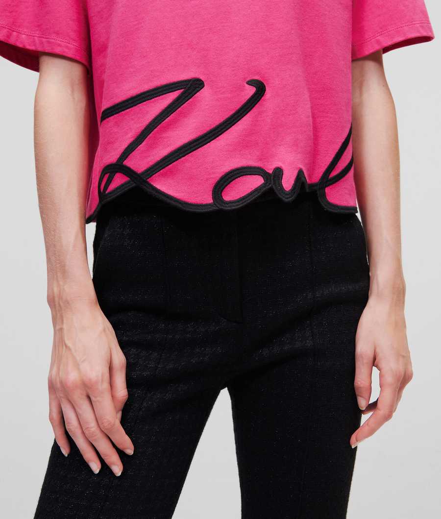 Fuchsia Women's Karl Lagerfeld Karl Signature Hem T-Shirts | AE409AZQP