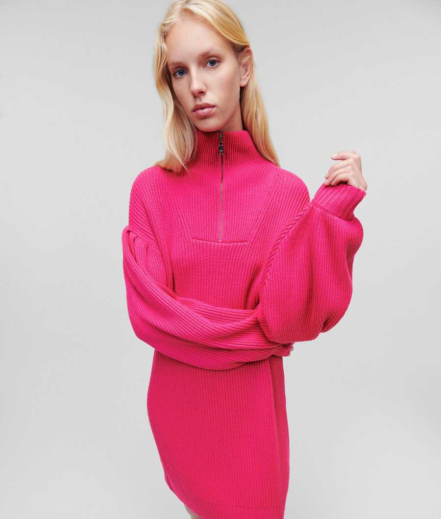 Fuchsia Women's Karl Lagerfeld Longline Knitted Logo Knitwear | AE019SAHN