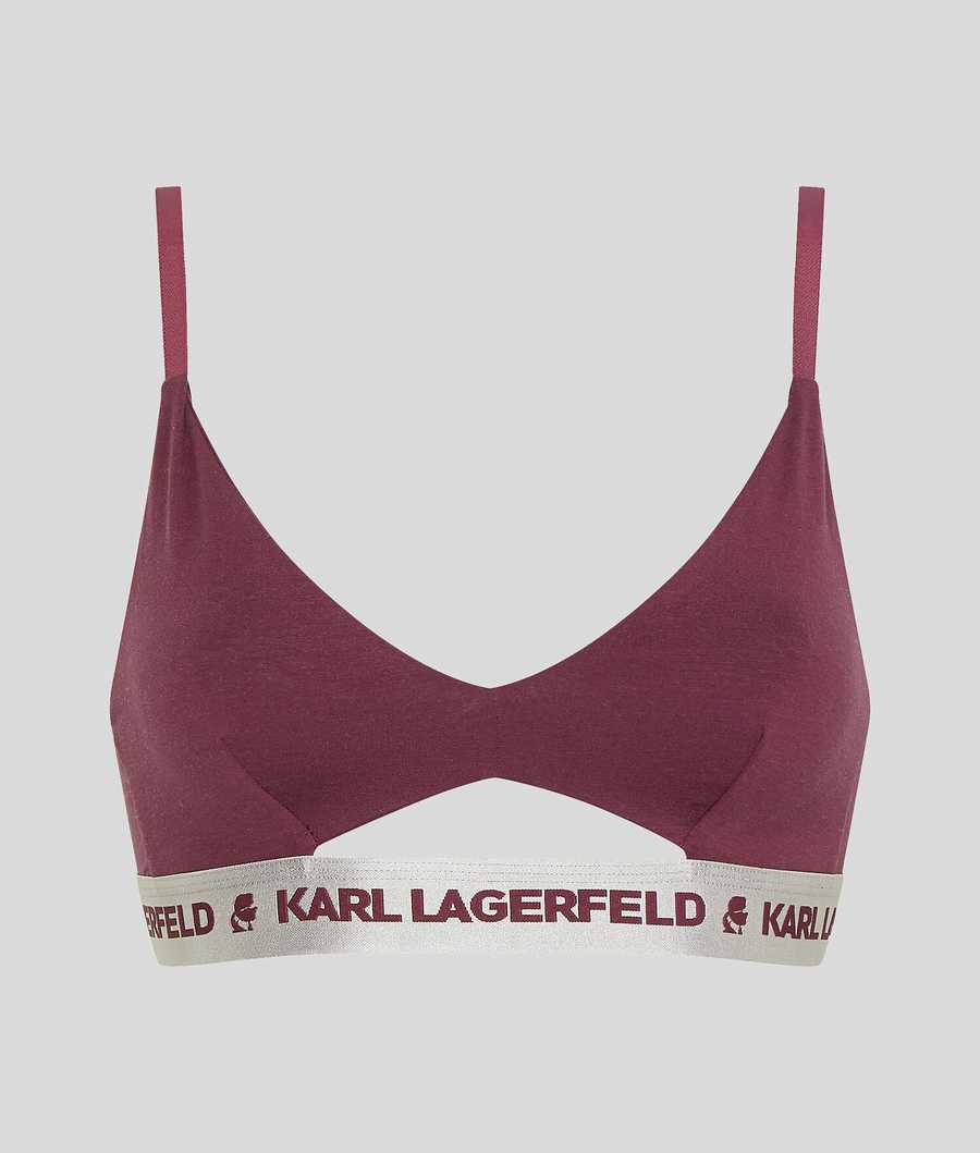 Fuchsia Women's Karl Lagerfeld Metallic Peephole Logo Bra Underwear | AE148TKUE