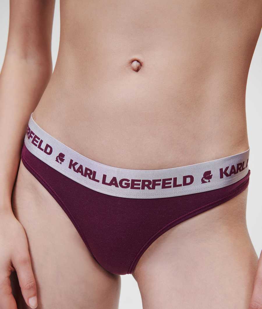 Fuchsia Women's Karl Lagerfeld Metallic Logo Thong Underwear | AE246COKG