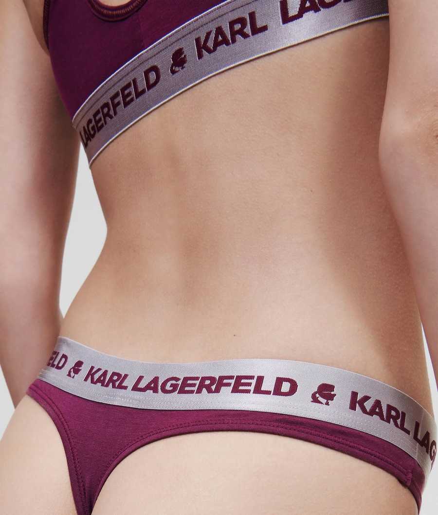 Fuchsia Women's Karl Lagerfeld Metallic Logo Thong Underwear | AE246COKG