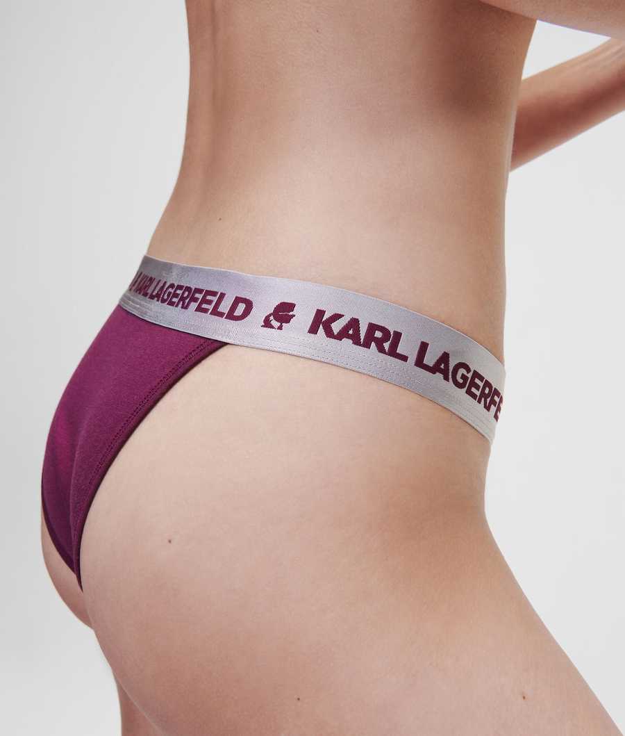 Fuchsia Women's Karl Lagerfeld Metallic Logo Brazilian Briefs Underwear | AE593IBPY