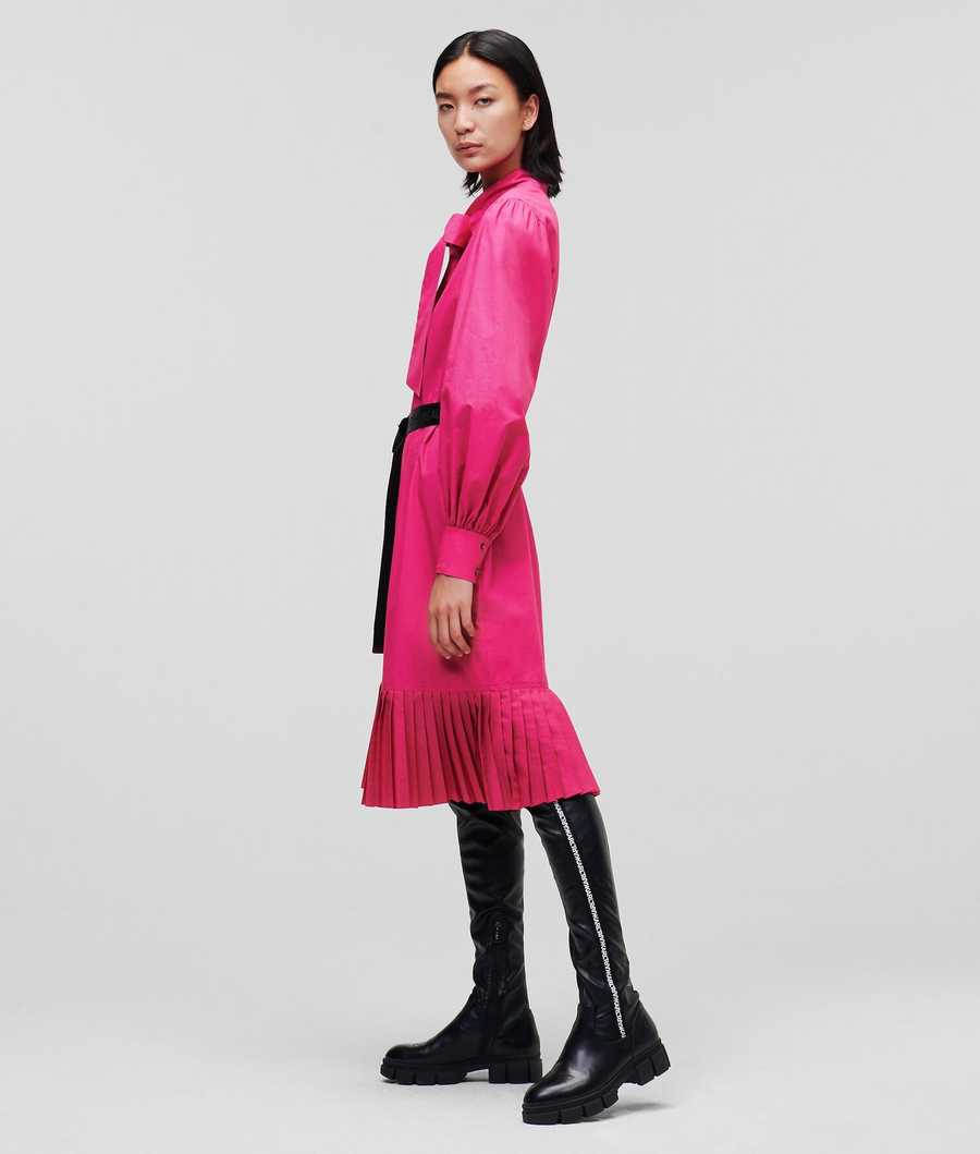 Fuchsia Women's Karl Lagerfeld Pleated Hem Dresses | AE531KWXR