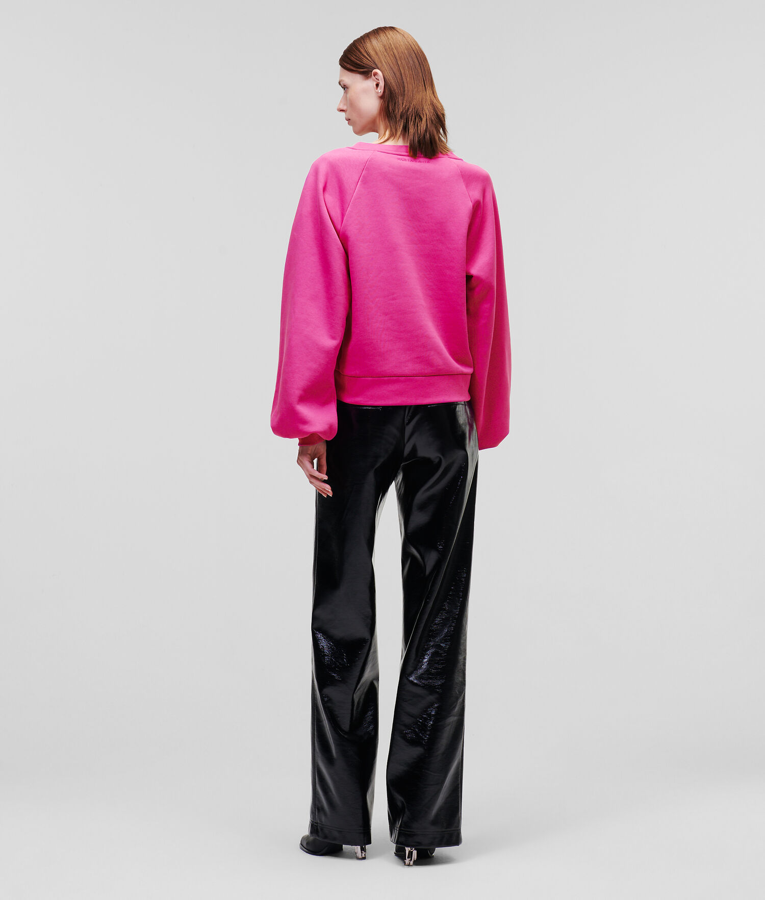 Fuchsia Women's Karl Lagerfeld Puff-sleeve V-neck Sweatshirts | AE845IHVB